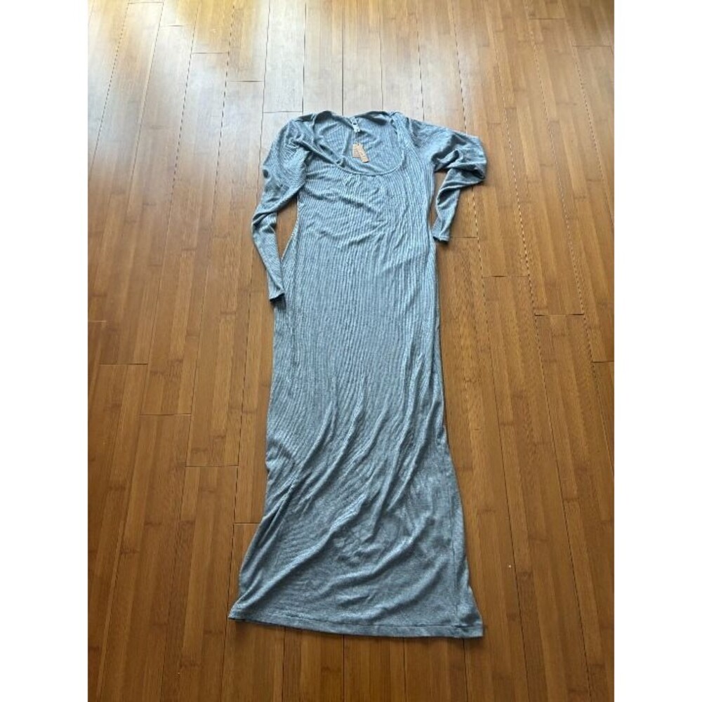 SKIMS Soft Lounge Long Ribbed Long Sleeve Maxi Dress Heather Gray Size 2XL XXL - Picture 2 of 6